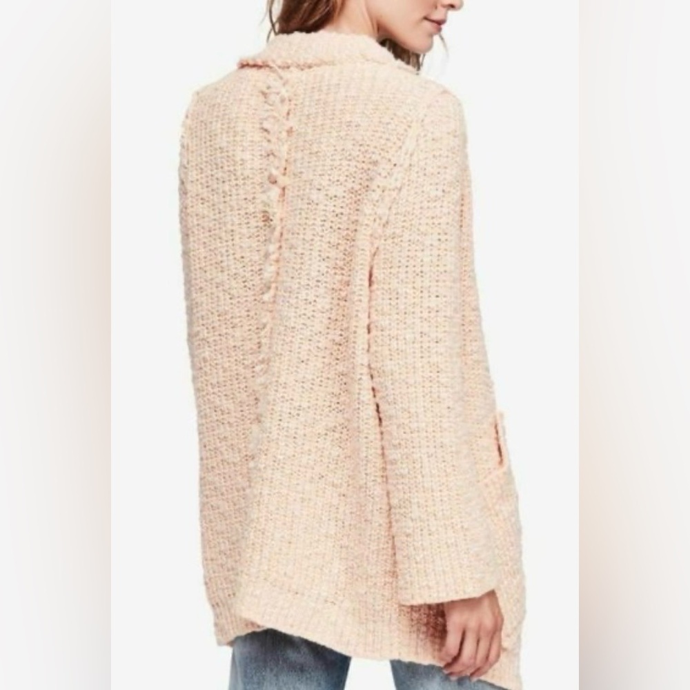 Free People Waterfront Chunky Cable Knit Cardigan Pink Cream Size S